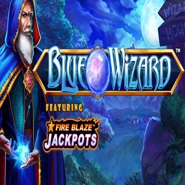 Blue Wizard Fire Blaze Jackpots online game logo by Rarestone Gaming on 5gringos-casino.eu